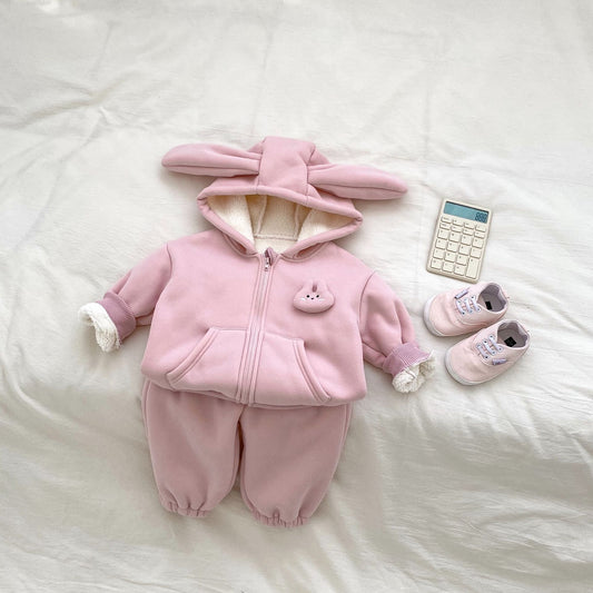 Winter Hot Selling Baby Girls Long Sleeves Simple Rabbit Attached Hooded Top Coat and Thick Trousers Set, MyKids-USA®, Baby & Toddler Outfits, MyKids-USA -  -  -  -  -  -  - .