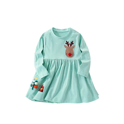 Autumn and Spring New Arrival Christmas Cartoon Sequins Pattern Long Sleeves Dress for Stylish Girls, MyKids-USA®, Baby & Toddler Dresses, MyKids-USA - Sixe/Age - 100 (2-3Y) - Color - Green -  -  - TR2509102339-A