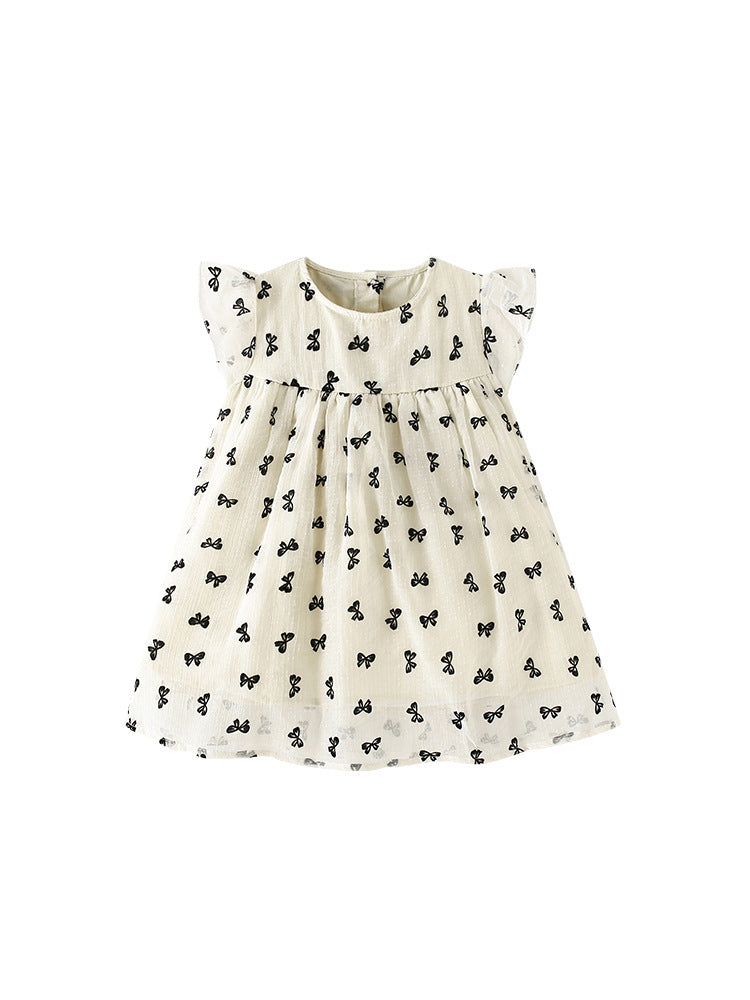 Summer Baby Kids Girls Fly Sleeves Cute Butterfly-bows Pattern Dress