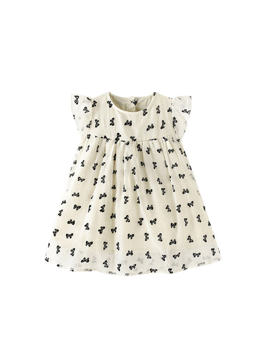 Summer Baby Kids Girls Fly Sleeves Cute Butterfly-bows Pattern Dress