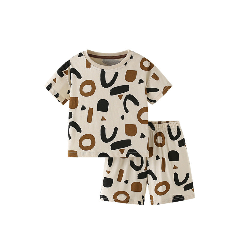 Summer Baby Kids Geometric Pattern T-shirt and Shorts Clothing Set for Boys, MyKids-USA®, Baby & Toddler Outfits, MyKids-USA - Size/Age - 110 (3-5Y) - Color - Khaki -  -  - TR2506242234-A