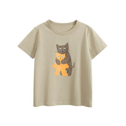 Summer Boys’ Cartoon Animals Cats Pattern T-shirt in European and American Style, MyKids-USA®, Baby & Toddler Tops, MyKids-USA - Size/Age - 90 (12-24M) - Color - Khaki -  -  - TR2504271623-B