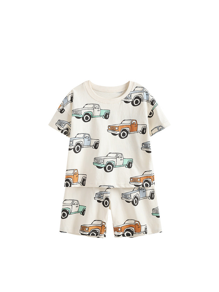 Arrival Summer Baby Kids Boys Short Sleeves Cartoon Pattern T-shirt and Shorts Clothing Set
