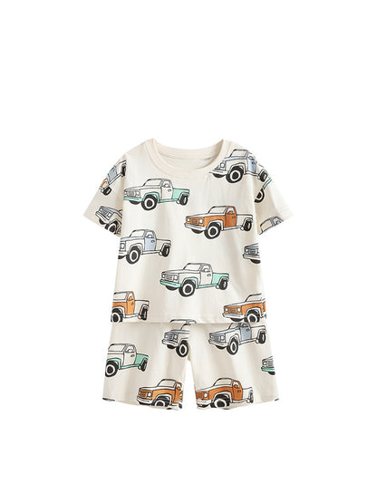 Arrival Summer Baby Kids Boys Short Sleeves Cartoon Pattern T-shirt and Shorts Clothing Set