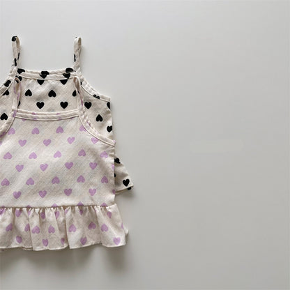 Baby Girl Heart Pattern Sling Tops With Shoers Sets