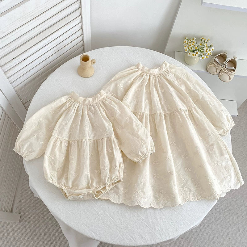 Autumn Baby Girls Butterfly-bows Pattern Embroidered Long-sleeved Onesies and Dress – Princess Sister Matching Set, MyKids-USA®, Baby & Toddler Dresses, MyKids-USA -  -  -  -  -  -  - 