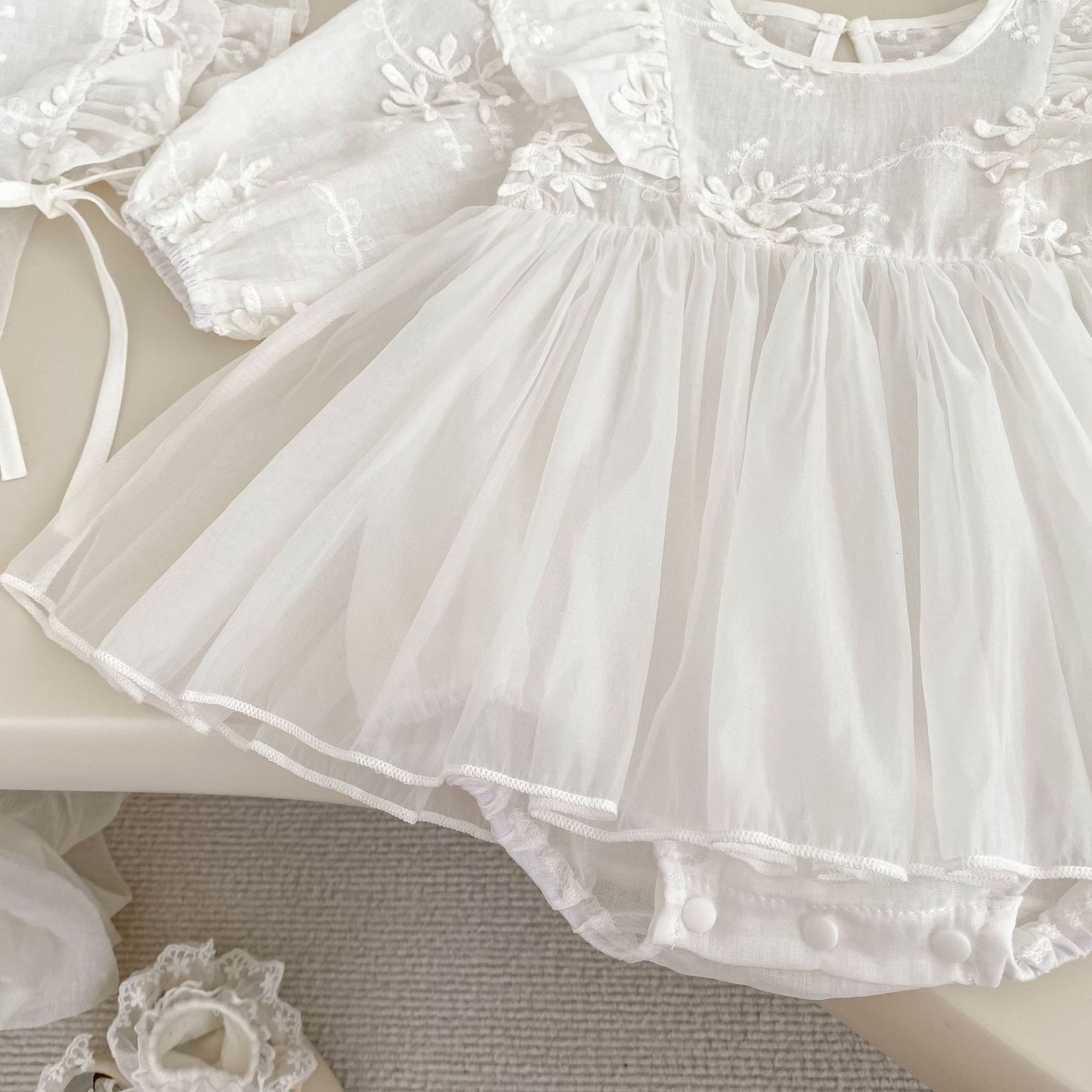 Baby Girls Solid Color Long Sleeves Flowers Pattern Tulle Onesies Dress, MyKids-USA®, Baby & Toddler Dresses, MyKids-USA -  -  -  -  -  -  - 