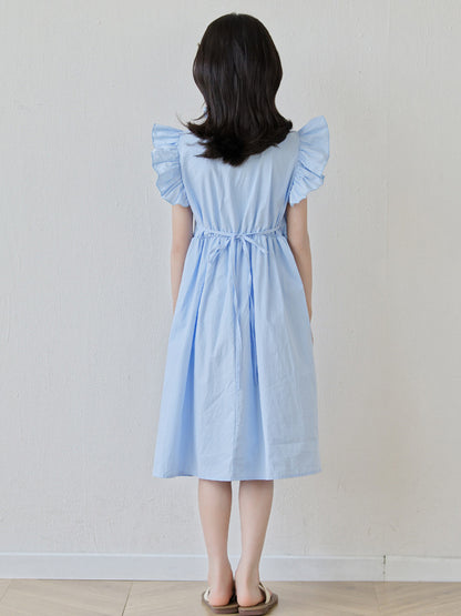 Summer Arrival Fly Sleeves Butterfly-bow and Lace Pattern Dress for Stylish Girls