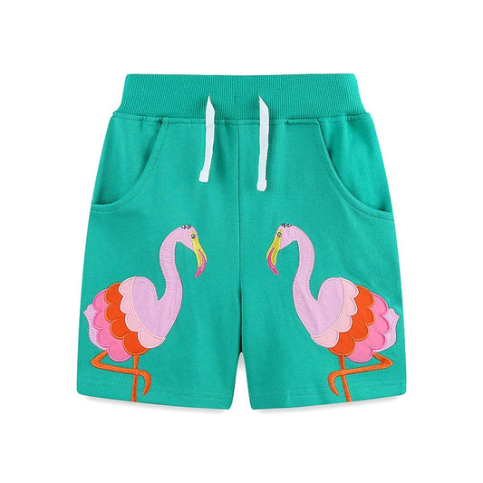 Summer Arrival Baby Kids Girls Cotton Casual Style Flamingo Cartoon Pattern Shorts, MyKids-USA®, Shorts, MyKids-USA - Size/Age - 90 (12-24M) - Color - Green -  -  - TR2506291649-A