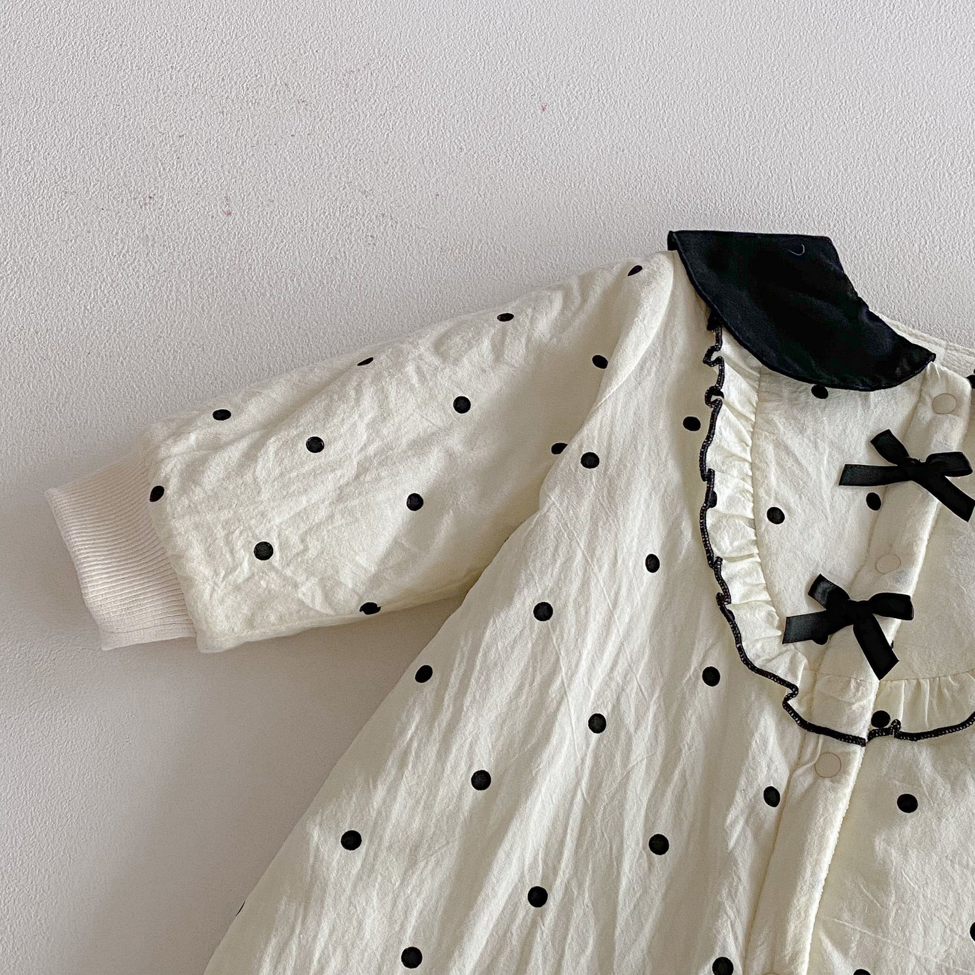 Winter Arrival Baby Girls Long Sleeves Dots Pattern Fleece-lined Warm Rompers, MyKids-USA®, Baby One-Pieces, MyKids-USA -  -  -  -  -  -  - 