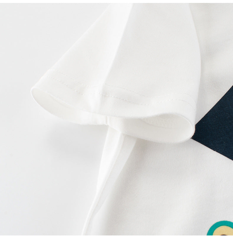 Summer Boys’ Animals Cartoon and Geometric Pattern T-shirt in European and American Style, MyKids-USA®, Baby & Toddler Tops, MyKids-USA -  -  -  -  -  -  - 