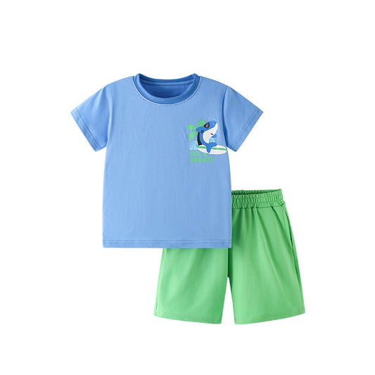 Summer Baby Kids Animals Cartoon Pattern T-shirt and Plain Shorts Clothing Set for Boys, MyKids-USA®, Baby & Toddler Outfits, MyKids-USA - Size/Age - 100 (2-3Y) - Color - Blue -  -  - TR2506161712-A