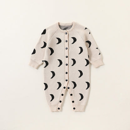 Autumn and Spring Arrival Baby Unisex Simple Moon Pattern Knitted Long Sleeves Rompers/Cardigan, MyKids-USA®, Baby One-Pieces, MyKids-USA - Size/Age - 66 (3-6M) - Color - Grey -  -  - TR2409261546-B