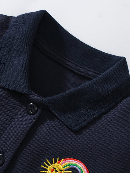 Summer Polo Style Dress for Girls, European and American Cute Rainbow Embroidery Pattern Dress, MyKids-USA®, Baby & Toddler Dresses, MyKids-USA -  -  -  -  -  -  - 