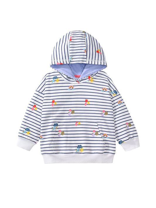 Arrival Baby Kids Girls Fruits And Rainbow Print Non-Zipper Striped Hoodie, MyKids-USA®, Baby & Toddler Outerwear, MyKids-USA - Size/Age - 90 (12-24M) - Color - White -  -  - TR2407281506-A