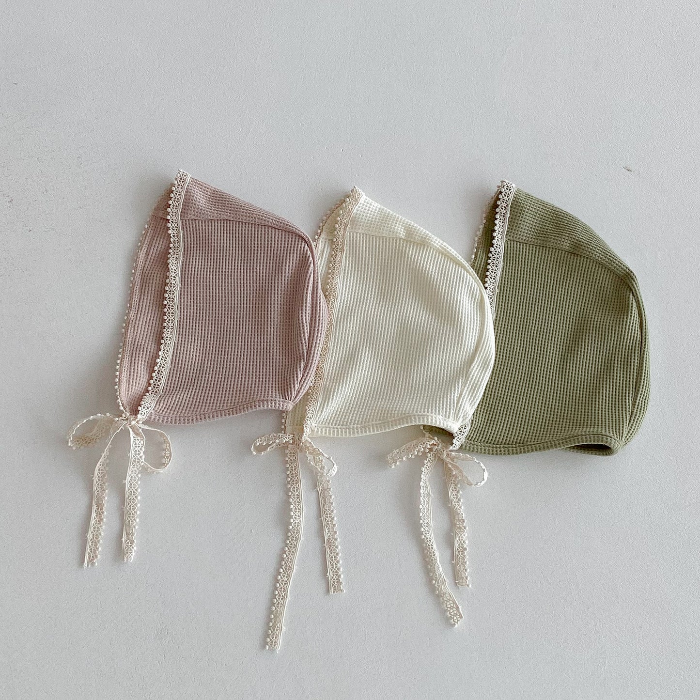 Autumn Arrival Baby Unisex Long Sleeves Lace Trim Decorated Waffle Grid Onesies with Hat, MyKids-USA®, Baby One-Pieces, MyKids-USA -  -  -  -  -  -  - 