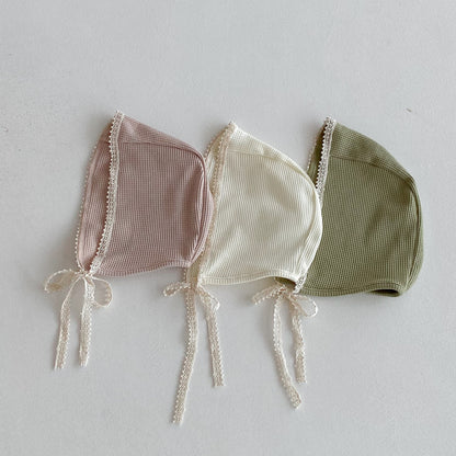 Autumn Arrival Baby Unisex Long Sleeves Lace Trim Decorated Waffle Grid Onesies with Hat, MyKids-USA®, Baby One-Pieces, MyKids-USA -  -  -  -  -  -  - 