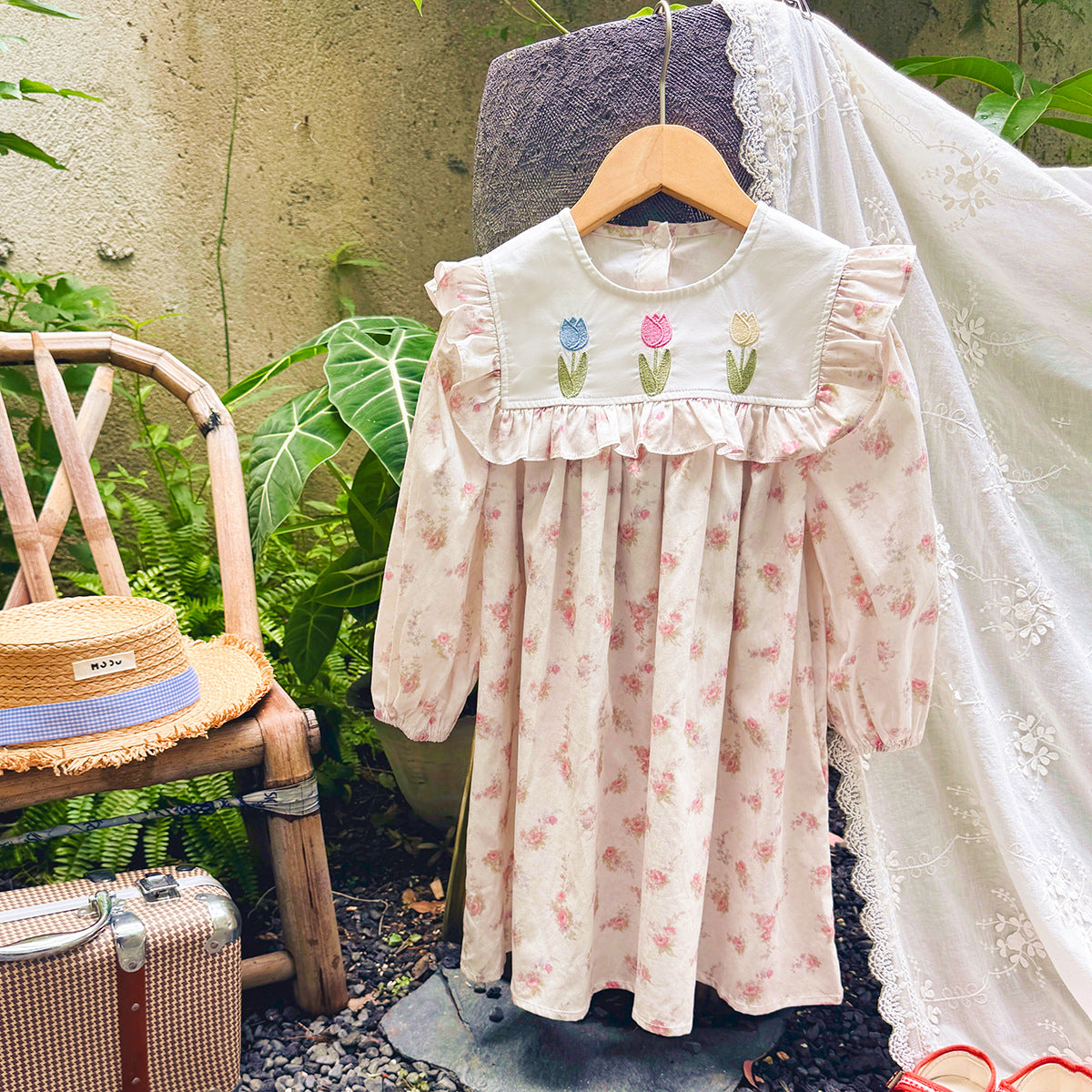 Autumn Arrival Baby Kids Girls Floral Pattern Long Sleeves Dress, MyKids-USA®, Baby & Toddler Dresses, MyKids-USA - Size/Age - 90 (12-24M) - Color - Beige -  -  - TR2509122334-A