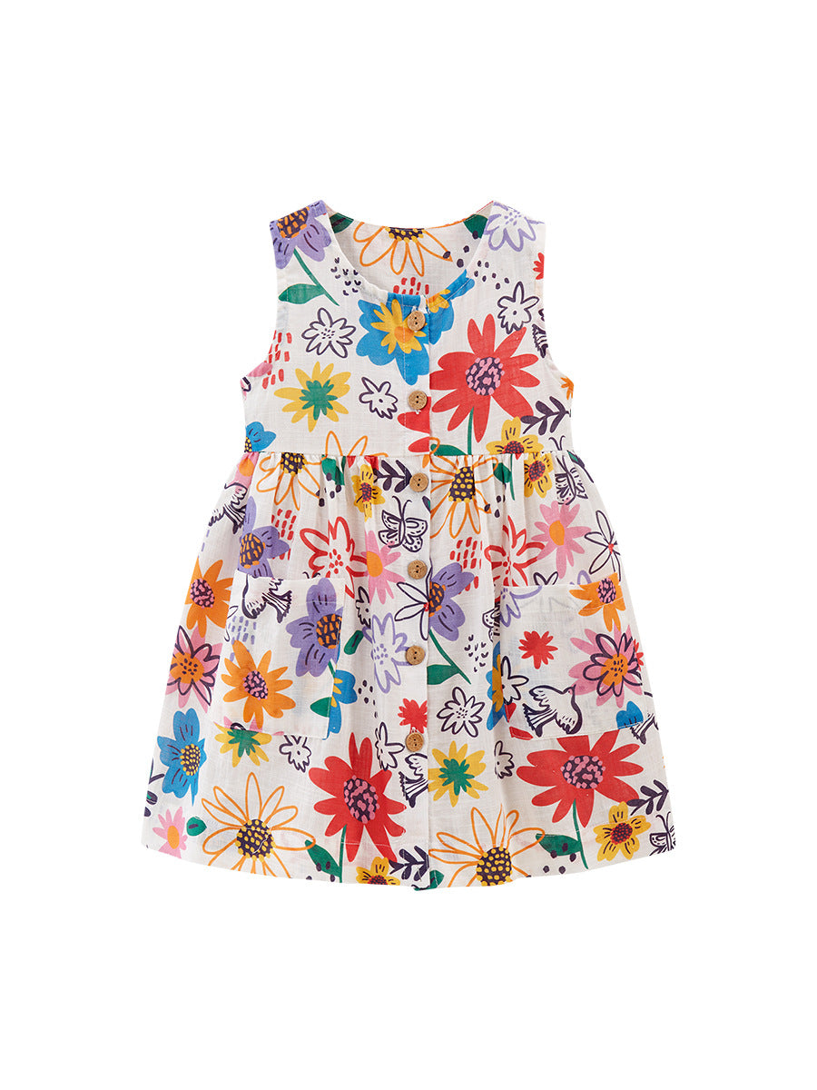 Summer Girls Sleeveless Colorful Floral Pattern Dress, MyKids-USA®, Baby & Toddler Dresses, MyKids-USA -  -  -  -  -  -  - 
