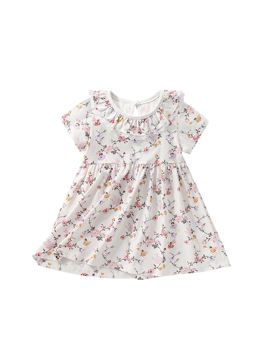 Hot Selling Summer Floral Pattern Short Sleeves Dress for Stylish Girls, MyKids-USA®, Baby & Toddler Dresses, MyKids-USA - Size - 100 (2-3Y) - Color - Beige -  -  - TR2501312135-A