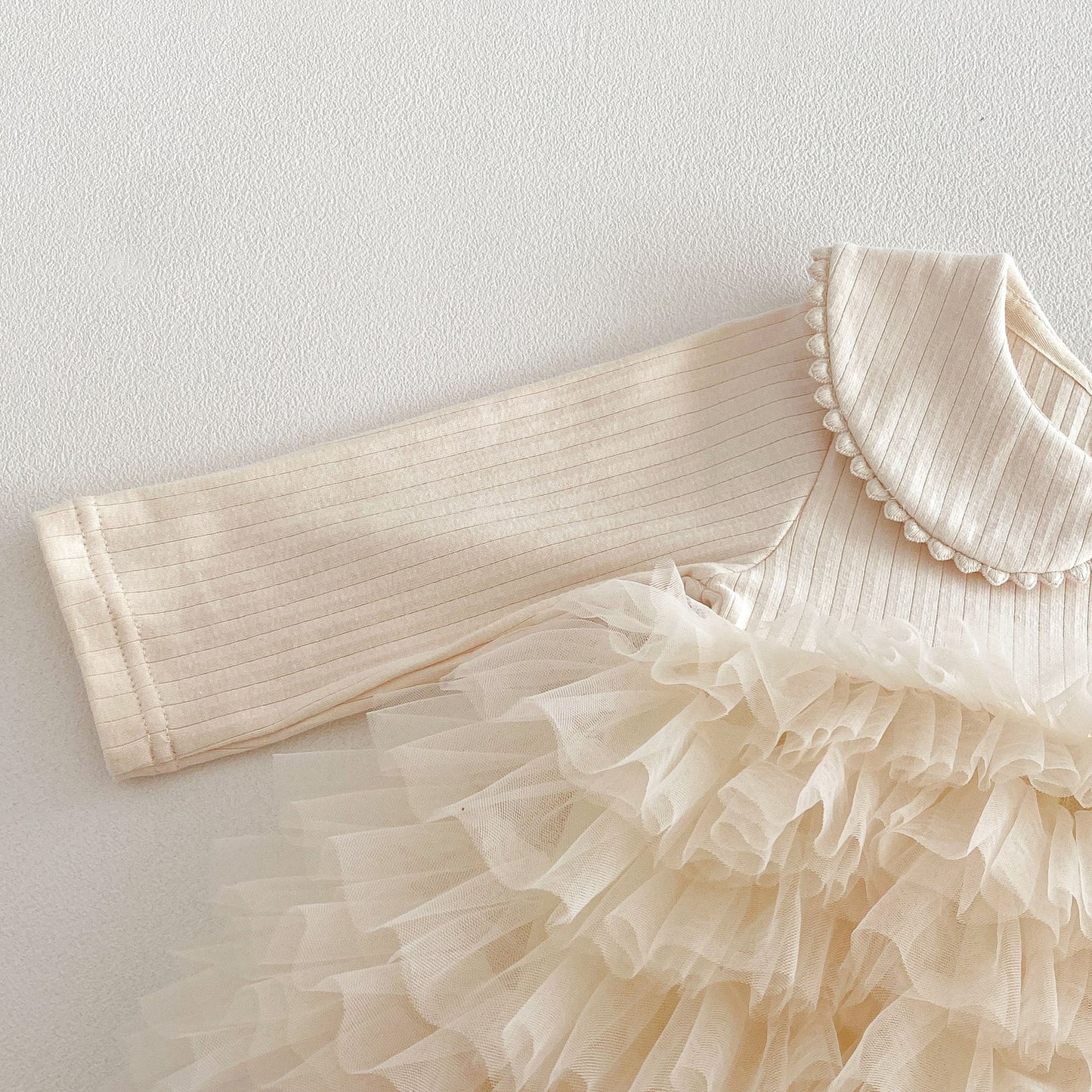 Spring Arrival Baby Girls Long Sleeves Tulle Decorated Patchwork Design Bodysuit Dress, MyKids-USA®, Bodysuits, MyKids-USA -  -  -  -  -  -  - .