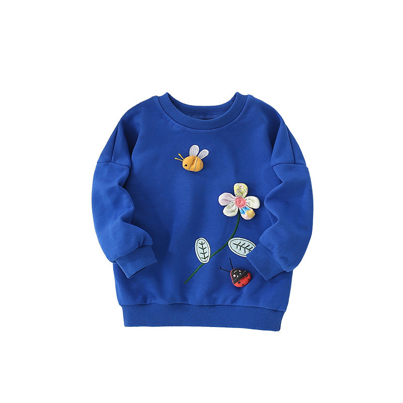 Autumn and Spring Arrival Flowers and Insects Cartoon Pattern Long Sleeves Pullover for Stylish Girls, MyKids-USA®, Sweatshirts, MyKids-USA - Size/Age - 100 (2-3Y) - Color - Blue -  -  - TR2509132224-A