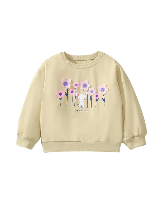 Autumn Warm Baby Kids Girls Cartoon Rabbit And Flowers Pattern Pullover Clothing Long Sleeves Top Sweatshirt, MyKids-USA®, Baby & Toddler Outerwear, MyKids-USA - Size/Age - 90 (12-24M) - Color - Apricot -  -  - TR2407102233-A