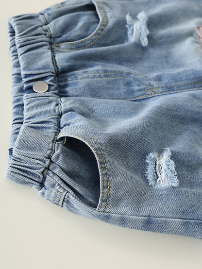 MyKids-USA® Girls Letters Pattern Ripped Jeans