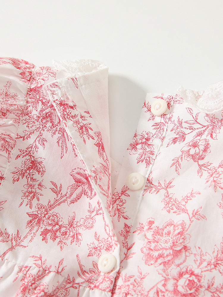 Spring Arrival Baby Girls Flowers Pattern Lace-Trim Collar Onesies Bodysuits, MyKids-USA®, Baby One-Pieces, MyKids-USA -  -  -  -  -  -  - 