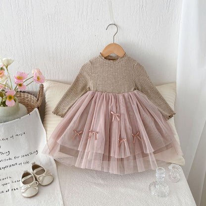 Spring and Autumn Hot Selling Baby Kids Girls Princess Long Sleeves Tulle Patchwork Dress, MyKids-USA®, Baby & Toddler Dresses, MyKids-USA - Size/Age - 90 (12-24M) - Color - Khaki -  -  - TR2505152108-B