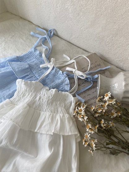 Summer Arrival Baby Girls Sleeveless Pleated Pattern Solid Color Dress