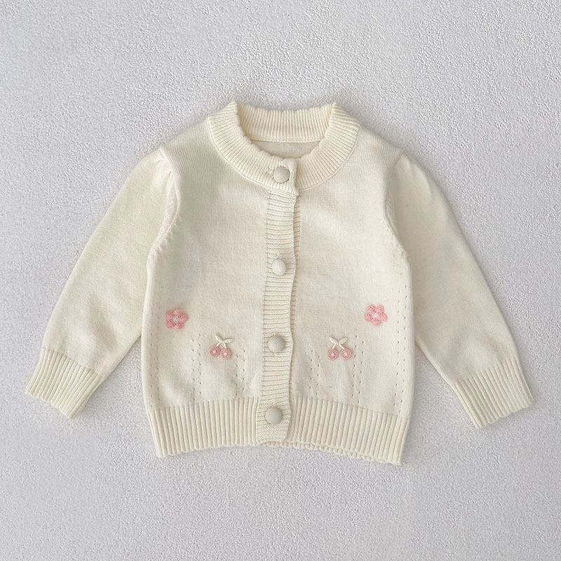 Autumn Arrival Baby Girls Comfortable Flowers and Fruits Decorated Knitted Long Sleeves Cardigan, MyKids-USA®, Cardigans, MyKids-USA - Size/Age - 66 (3-6M) - Color - Beige -  -  - TR2507282348-A