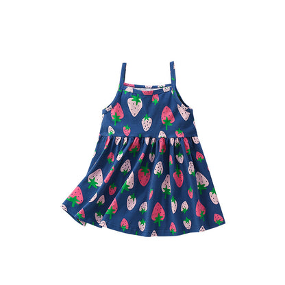 Summer Arrival Fruits Strawberry Pattern Sleeveless Dress for Stylish Girls, MyKids-USA®, Baby & Toddler Dresses, MyKids-USA - Size/Age - 100 (2-3Y) - Color - Blue -  -  - TR2505181050-A