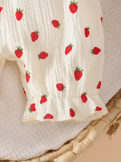 Design Summer Baby Kids Girls Sleeveless Strawberry Pattern Rompers with Hat