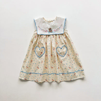 Summer Arrival Baby Girls Sleeveless Flowers and Teddy Pattern Dress, MyKids-USA®, Baby & Children's Dresses, MyKids-USA - Size/Age - 90 (12-24M) - Color - Apricot -  -  - TR2603312354-A.
