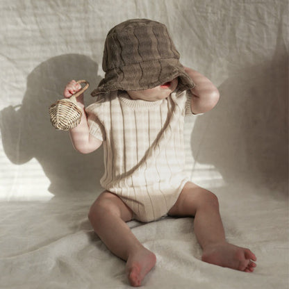 Summer Arrival Baby Unisex Short Sleeves Striped Pattern Knitted Bodysuit