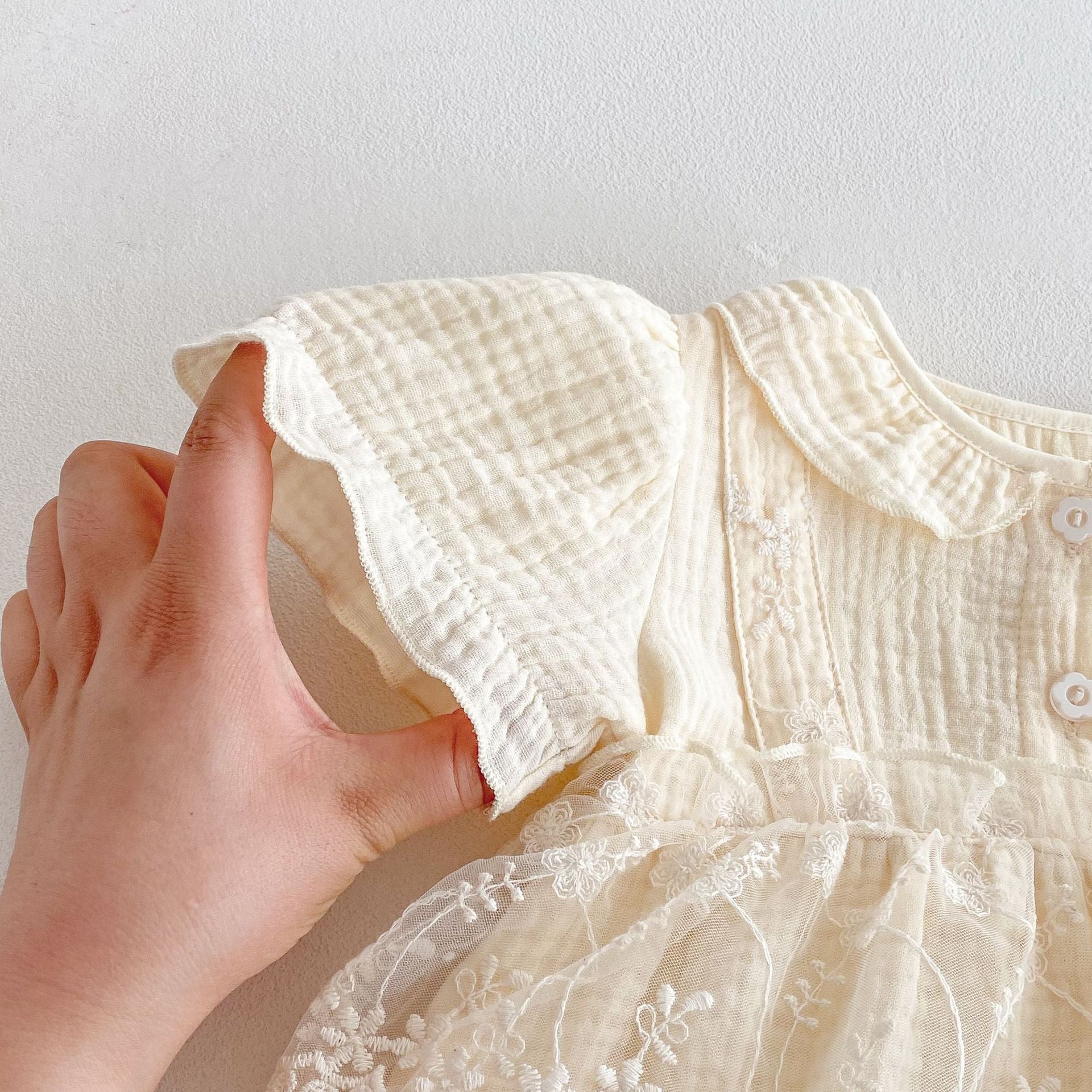 Summer Arrival Baby Girls Cute Solid Color Floral Embroidery Tulle Patchwork Short Sleeves Dress Design Onesies, MyKids-USA®, Baby One-Pieces, MyKids-USA -  -  -  -  -  -  - 