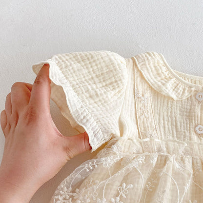 Summer Arrival Baby Girls Cute Solid Color Floral Embroidery Tulle Patchwork Short Sleeves Dress Design Onesies, MyKids-USA®, Baby One-Pieces, MyKids-USA -  -  -  -  -  -  - 