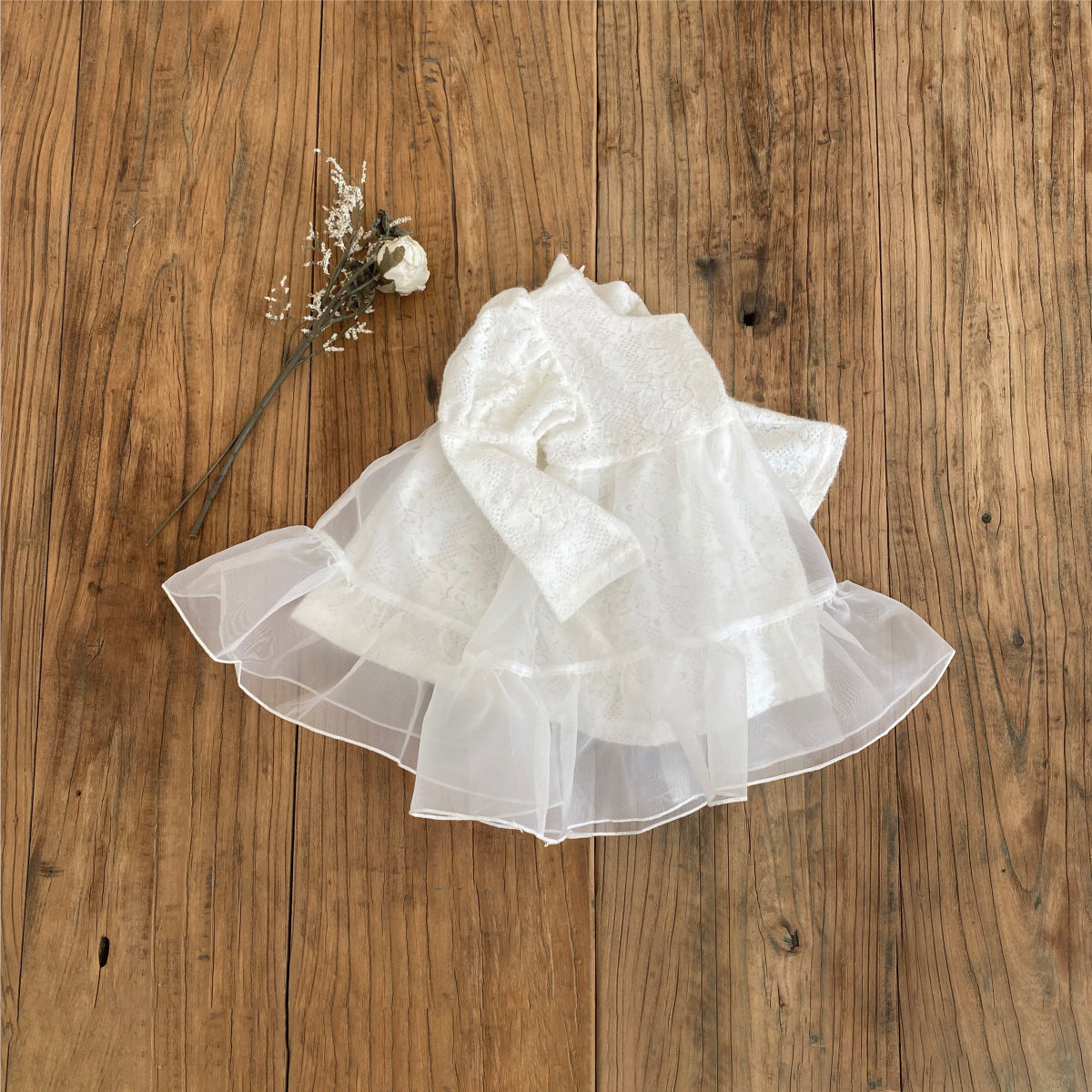 Spring and Autumn Arrival Baby Girls Long Sleeves Lace Tulle Dress