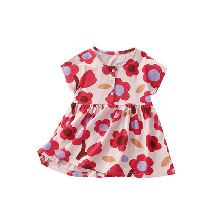 Summer Arrival Flowers Pattern Short Sleeves Cute Dress for Stylish Girls, MyKids-USA®, Baby & Toddler Dresses, MyKids-USA - Size/Age - 120 (5-7Y) - Color - Red -  -  - TR2506052157-A