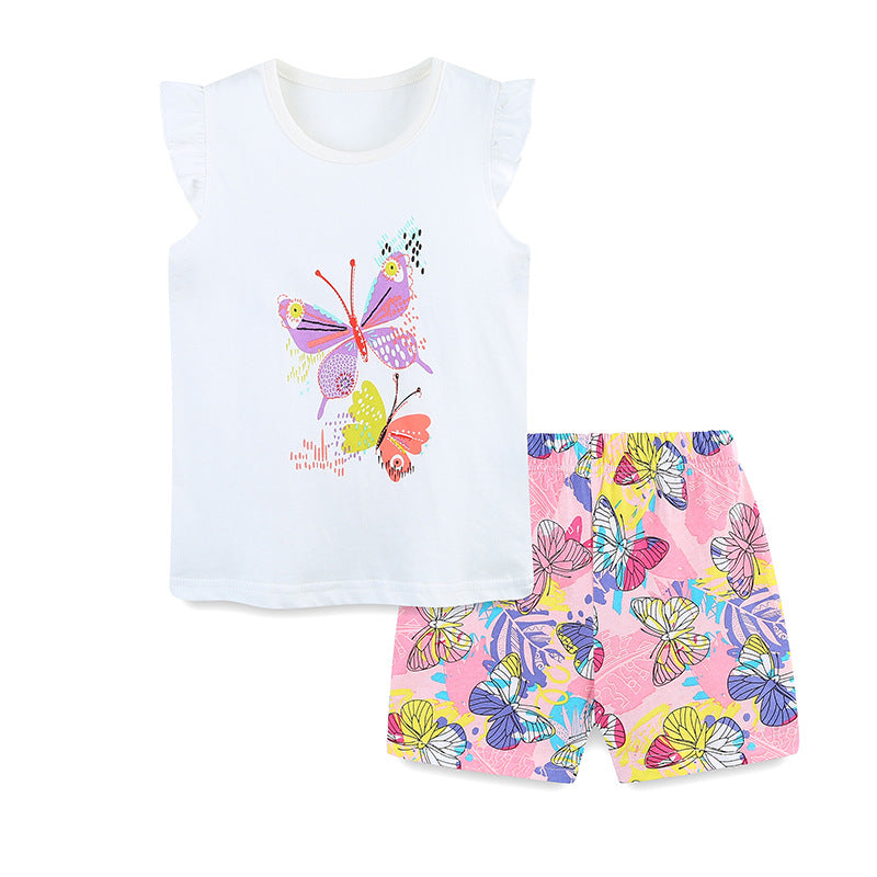 Summer Baby Kids Cute Butterfly Pattern Vest and Shorts Clothing Set for Girls, MyKids-USA®, Baby & Toddler Outfits, MyKids-USA - Size/Age - 90 (12-24M) - Color - Pink -  -  - TR2505182124-A