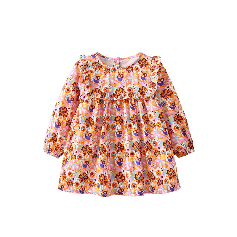 Autumn Arrival Baby Kids Girls Floral Pattern Long Sleeves Crew Neck Dress, MyKids-USA®, Baby & Toddler Dresses, MyKids-USA - Size/Age - 100 (2-3Y) - Color - Colorful -  -  - TR2509202301-A