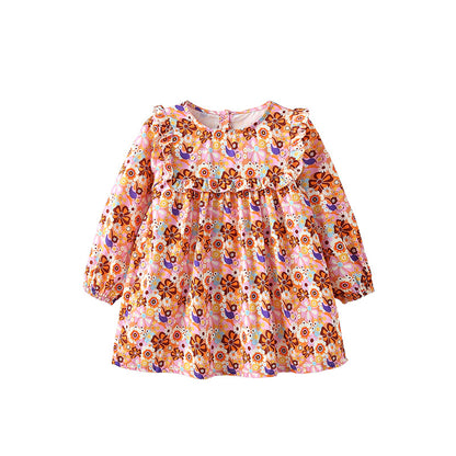 Autumn Arrival Baby Kids Girls Floral Pattern Long Sleeves Crew Neck Dress, MyKids-USA®, Baby & Toddler Dresses, MyKids-USA - Size/Age - 100 (2-3Y) - Color - Colorful -  -  - TR2509202301-A