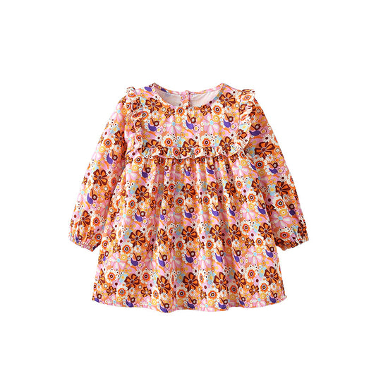 Autumn Arrival Baby Kids Girls Floral Pattern Long Sleeves Crew Neck Dress, MyKids-USA®, Baby & Toddler Dresses, MyKids-USA - Size/Age - 100 (2-3Y) - Color - Colorful -  -  - TR2509202301-A