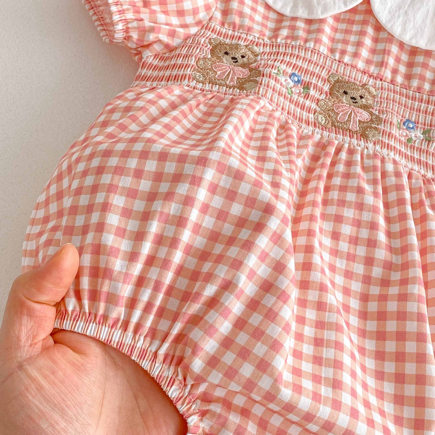 Summer Arrival Baby Girls Cute Plaid Short Sleeves Teddy Pattern Onesies, MyKids-USA®, Baby One-Pieces, MyKids-USA -  -  -  -  -  -  - 
