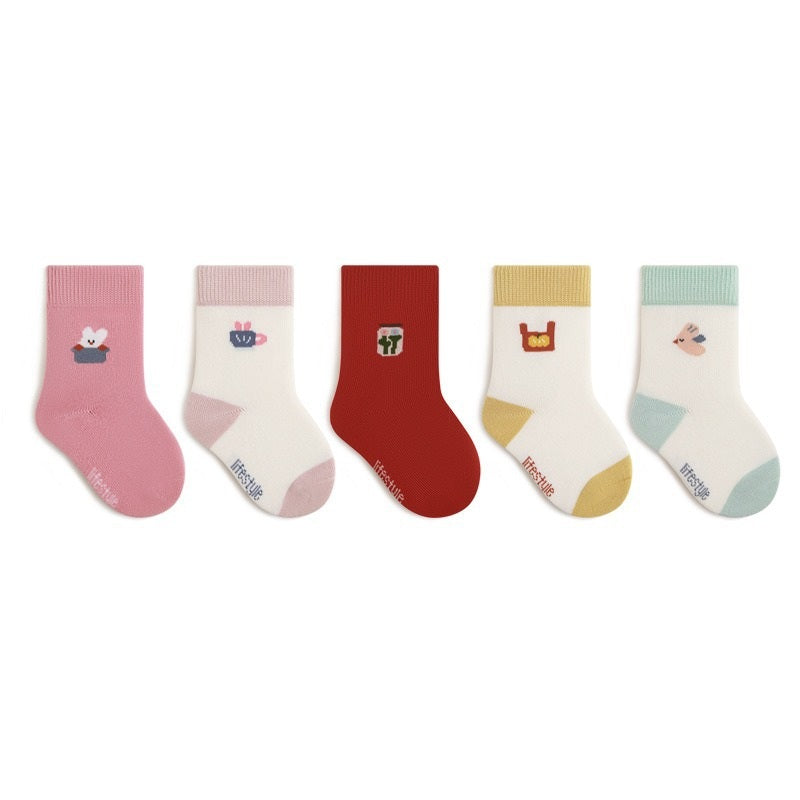 Autumn and Spring Baby Boys and Girls Cute Cartoon and Striped Pattern Socks 1 Lot=5-Pair Set, MyKids-USA®, Baby & Toddler Socks & Tights, MyKids-USA - Size/Age - S (0-1Y) - Color - Red -  -  - TR2601311047-J.