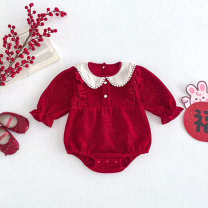 Spring Arrival Baby Girls Cute Color Patchwork Long Sleeves Onesies, MyKids-USA®, Baby One-Pieces, MyKids-USA - Size/Age - 66 (3-6M) - Color - Red -  -  - TR2412281616-A