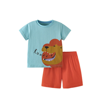 Summer Baby Kids Lion Cartoon Pattern T-shirt and Shorts Clothing Set for Boys, MyKids-USA®, Baby & Toddler Outfits, MyKids-USA - Size/Age - 100 (2-3Y) - Color - Blue -  -  - TR2505011819-A