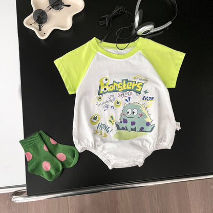 Cheap Summer Hot Selling Baby Unisex Cartoon Thin Soft Color Patchwork Onesies