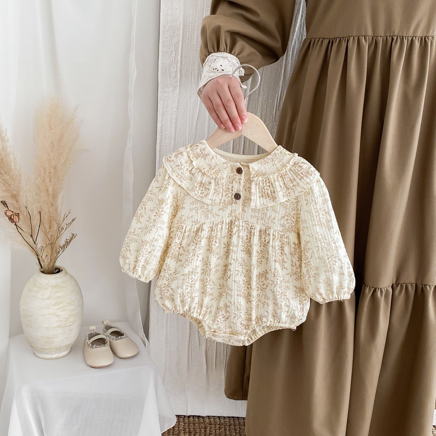 Autumn Arrival Baby Girls Long Sleeves Floral Print Princess Collar Onesies, MyKids-USA®, Baby One-Pieces, MyKids-USA -  -  -  -  -  -  - 